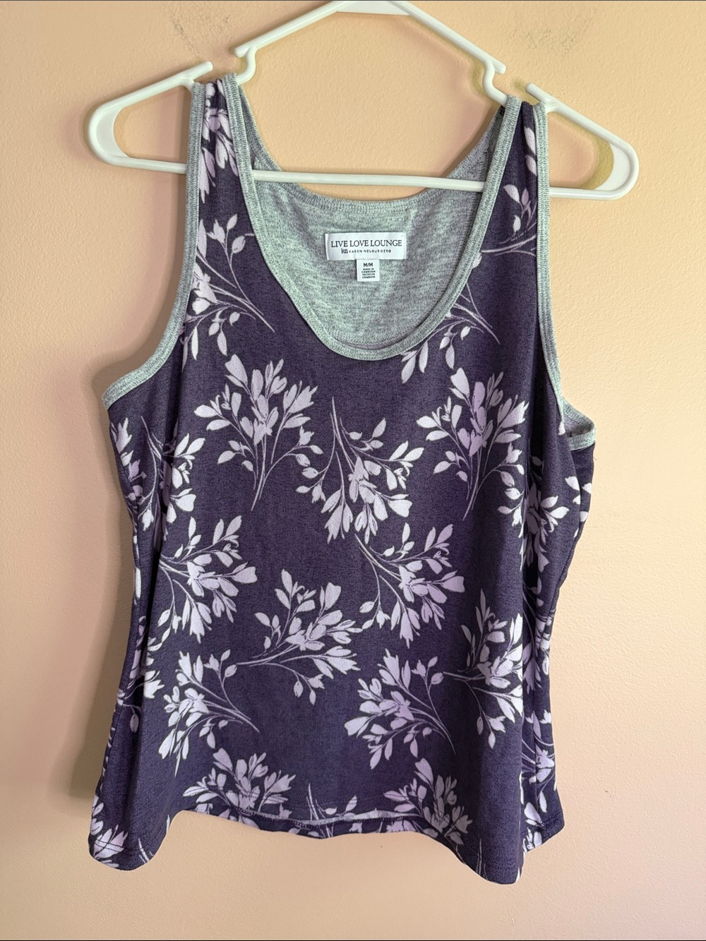 Karen Neuburger Purple Floral Tank Top with Light Gray Trim